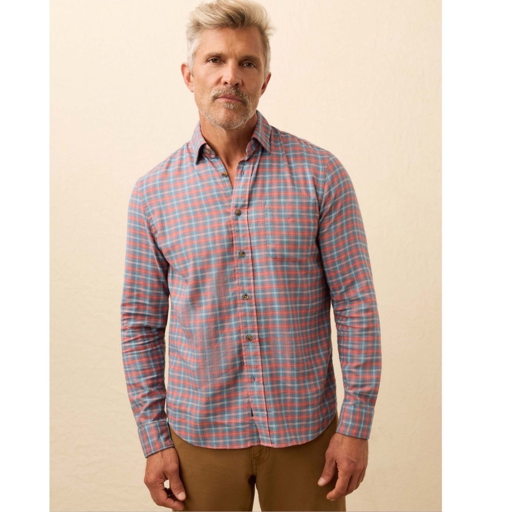 Faherty Movement Brushed Shirt Pink Blue Sierra Plaid Supima Cotton XXL